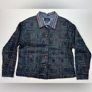 Vintage Alexandria Pierce Embroidered Blazer Jacket - navy/multi-color, L